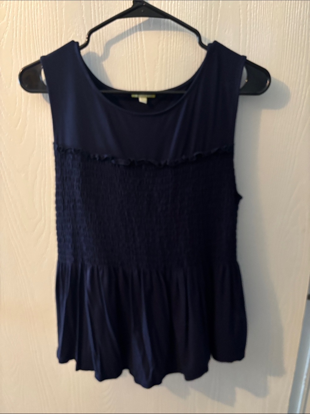 Gianni Bini Navy Smocked Peplum Tank